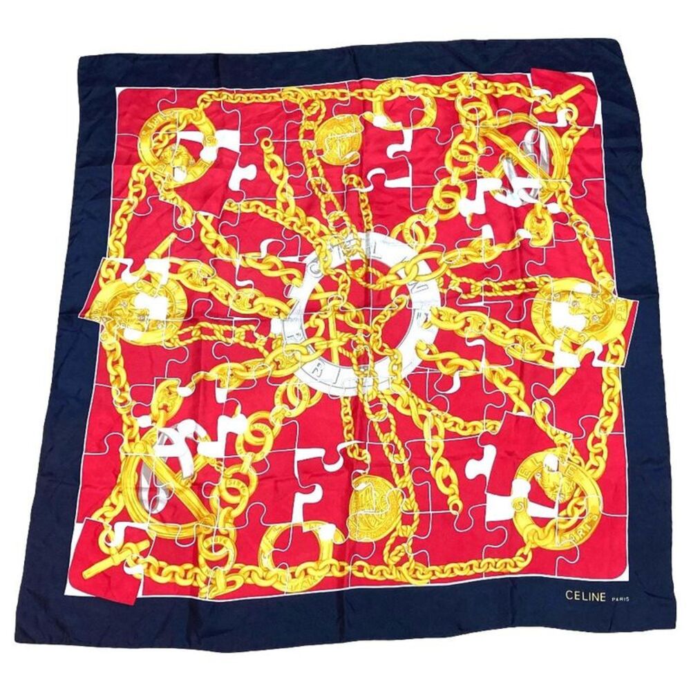 CELINE Chain Print Silk Large Scarf